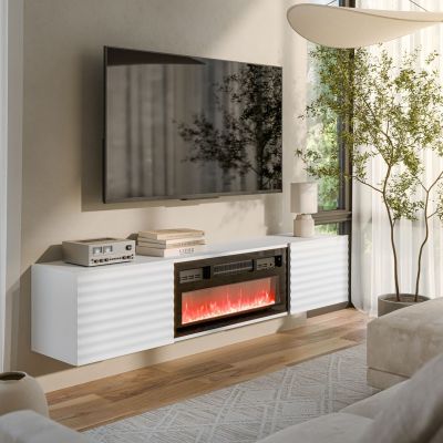 3. TULA TV cabinet 183x35x37 white matt + black fireplace