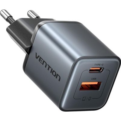 2. Vention 30W GaN Charger, 1× USB-A, 1× USB-C, Black