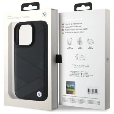 8. BMW Sign Leather Crossing Lines Pattern iPhone 16 Pro Max Case - Black