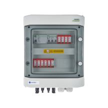 DCAC hermetic IP65 EMITER connection switchboard with Dehn 1000V DC surge arrester type 2, 2 x PV string, 2 x MPPT // Dehn AC limiter type 2, 16A 3-F, RCD type A 40A/300mA