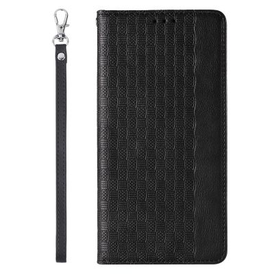 5. Magnet Strap Case for iPhone 14 Pro Flip Wallet Mini Lanyard Stand Black