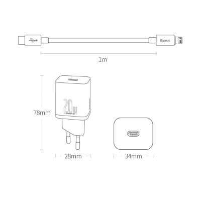 17. Baseus Super Si 1C fast charger USB Type C 20W Power Delivery + USB Type C - Lightning cable 1m black (TZCCSUP-B01)