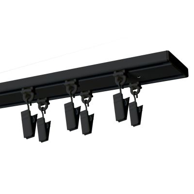 Double Black Aluminium Ceiling Curtain Track 200 cm with Gliders and Clips KOWALSKI