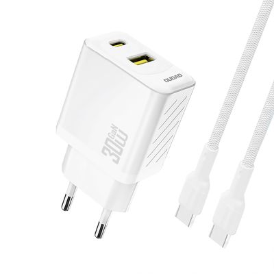 Dudao A27TCEU PD 30W GaN USB-A USB-C Wall Charger with USB-C Cable - White