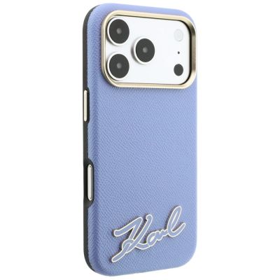 4. Karl Lagerfeld Grained with Resin Signature Logo MagSafe Case for iPhone 18 Pro / 17 Pro - Light Blue
