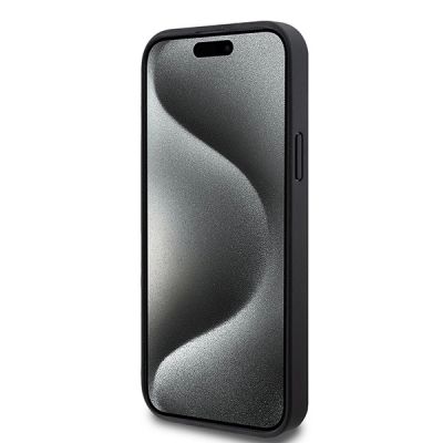 5. DKNY Leather Pattern Metal Logo MagSafe Case for iPhone 15/14/13 - Black