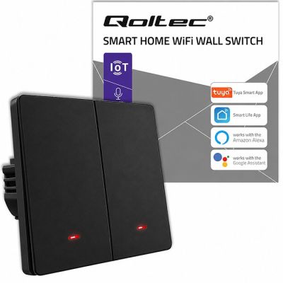 10. QOLTEC LIGHT ON/OFF SWITCH | 2-CHANNEL | WI-FI | TIMER | TUYA | BLACK