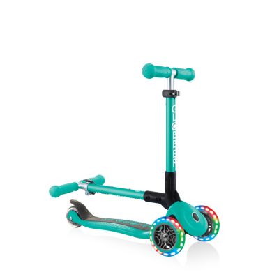 4. Globber Foldable 3-Wheel Scooter Lights Emerald Green Jr 437-107