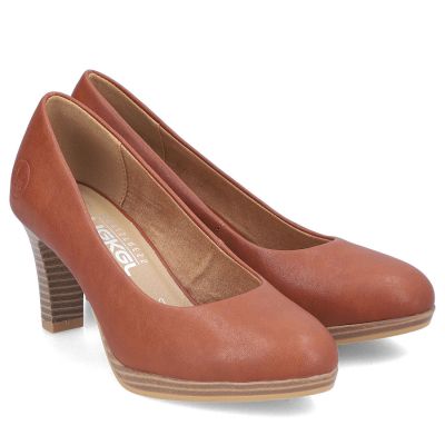 4. Brown leather pumps with a block heel, Rieker 41560-23