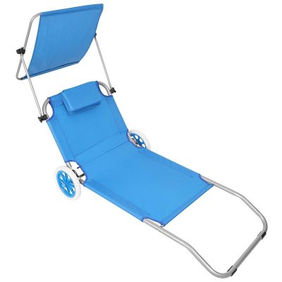 2. FOLDABLE BEACH CHAIR WITH CANOPY ON WHEELS 116x62x60-90CM BLUE