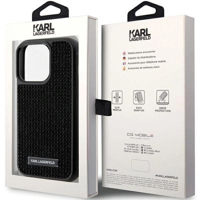 8. Karl Lagerfeld Rhinestone Logo Metal Plate case for iPhone 15 Pro - black
