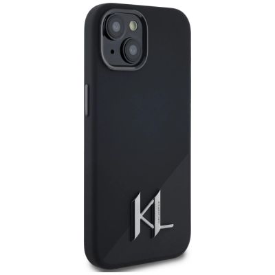 4. Karl Lagerfeld Silicone Shadow Metal Initial MagSafe Case for iPhone 15 Black