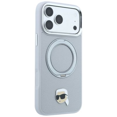 4. Karl Lagerfeld with Ring Stand 360 Karl Head Pin MagSafe Case for iPhone 18 Pro Max / 17 Pro Max - Gray
