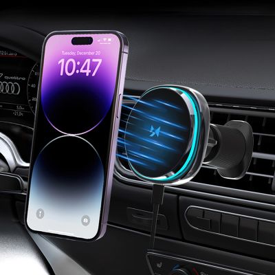5. Wozinsky WCT5-Q6S2Y Car Holder with Qi/MagSafe 15W Inductive Charger for Ventilation Grill with Fan - Black