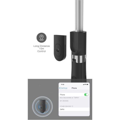 7. Tech-Protect L01S Bluetooth Selfie Stick with Tripod up to 70cm - Black