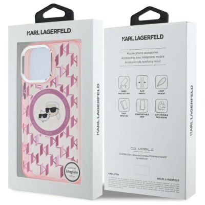 8. Karl Lagerfeld IML Monogram Karl & Choupette Head MagSafe iPhone 16 Pro Case - Pink