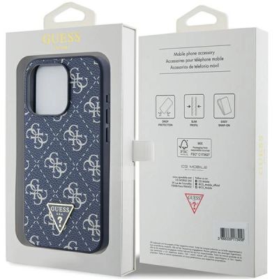 8. Guess 4G Triangle Metal Logo case for iPhone 15 Pro - blue