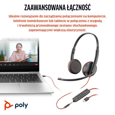 146. POLY Blackwire 3225 Stereo USB-C Headset + 3.5mm Plug + USB-C/A Adapter