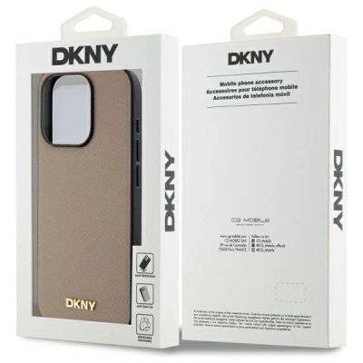 8. DKNY Grained Metal Logo MagSafe iPhone 15 Pro Case - Beige
