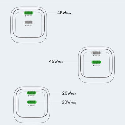 23. UNITEK 2X GAN 45W CHARGING UNIT, 2XUSB-C PD 3.0, QC, BLACK