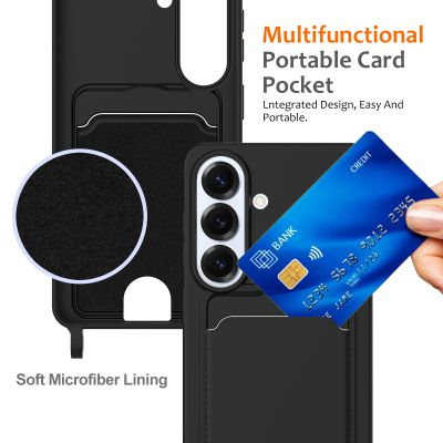 4. Samsung Galaxy S26 TPU Case with Card Holder and Crossbody Lanyard - Black