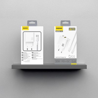 3. Dudao A27TCEU PD 30W GaN USB-A USB-C Wall Charger with USB-C Cable - White