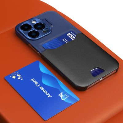 7. Leather Stand Case case for iPhone 14 Pro cover card wallet with stand blue