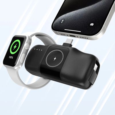 12. Wozinsky WF16-YCS 5000mAh 15W USB-C Mini Power Bank with Built-in USB-C Cable and Apple Watch Charger - Black