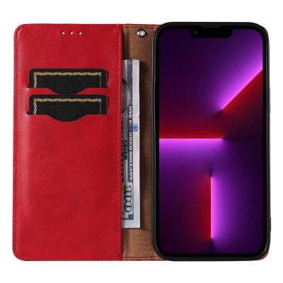 8. Magnet Strap Case iPhone 14 Pro Case with Flip Wallet Mini Lanyard Stand Red