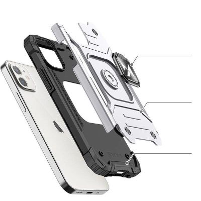 4. Wozinsky Ring Armor case for iPhone 14 armored cover magnetic holder ring silver