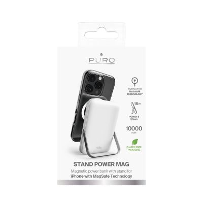5. Puro 10000mAh MagSafe Wireless Power Bank with Aluminum Stand - White