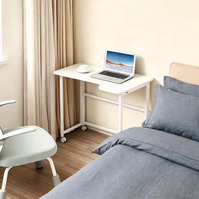 4. MACLEAN FOLDING DESK TABLE WITH WHEELS MACLEAN FOLDING DESK TABLE, WHITE, MOBILE, 100X65CM, MAX. 50KG, ANGLED, SHAPE