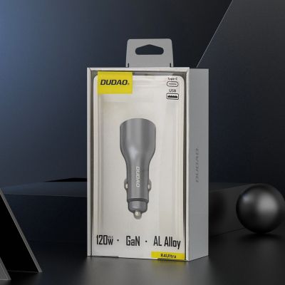 7. Dudao R4Ultra 120W Power Delivery Quick Charge LED Car Charger USB-A USB-C - Gray