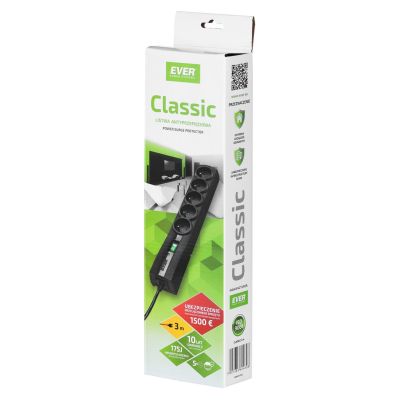8. Ever Classic surge protector strip 3.0m (5 x UTE; 10 A; black) (T/LZ09-CLA030/0000)