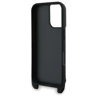 5. Karl Lagerfeld Saffiano Karl&Choupette Metal Pin CBDY Strap iPhone 16 Case - Black