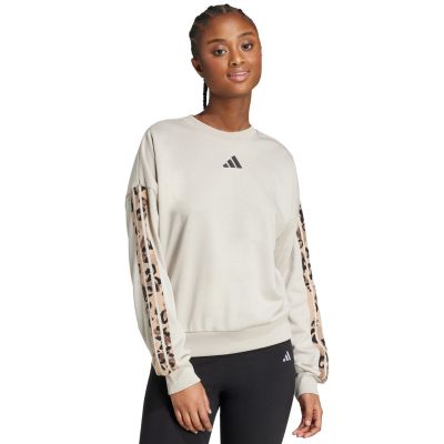 7. Women's adidas Animal Print 3-Stripes French Terry Sweatshirt Cream JM1836