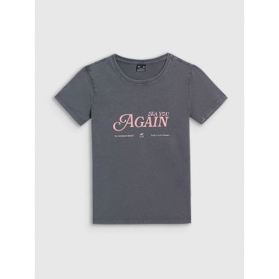 5. Women's slim T-shirt with print 4F 4FRAW26TTSHF4373-24S