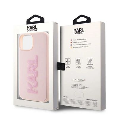 8. Karl Lagerfeld 3D Rubber Glitter Logo case for iPhone 15 - pink