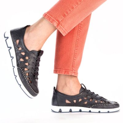 11. Rieker W RKR652 navy blue openwork leather shoes