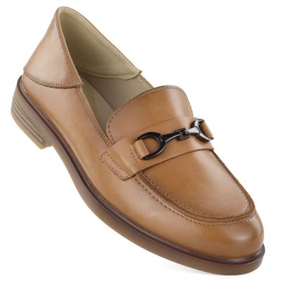 Women's leather loafers, camel, Vinceza 18117