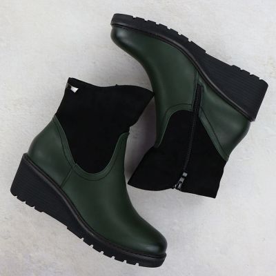 14. Women's suede wedge boots green M.Daszyński 2510