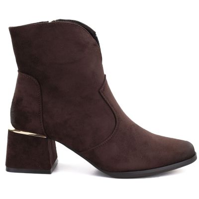 2. Women's suede high-heeled ankle boots, brown, Potocki 12422