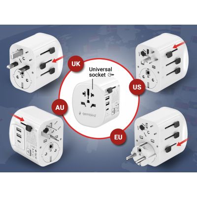 5. GEMBIRD UNIVERSAL GROUNDED TRAVEL ADAPTER 15W, WHITE