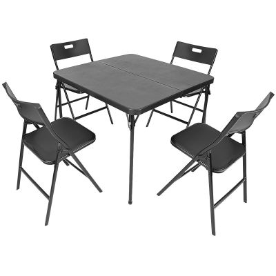 8. TOURIST CATERING SET FOLDING TABLE 86.5x86.5x71CM AND 4 BLACK CHAIRS