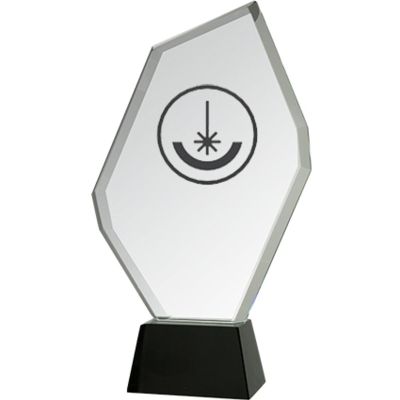 Engraved glass trophy with case