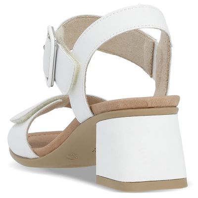 4. Women's leather sandals on a block heel white Remonte by Rieker D1K51-80