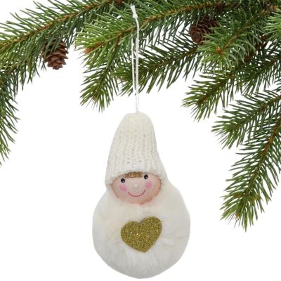 2. DECORATIVE DOLL WITH A HEART 8 CM IN A HAT AND FUR WHITE