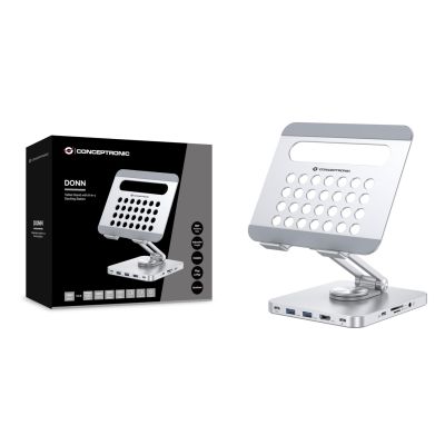 9. CONCEPTRONIC Tablet Holder with 8-in-1 Docking Station Silver