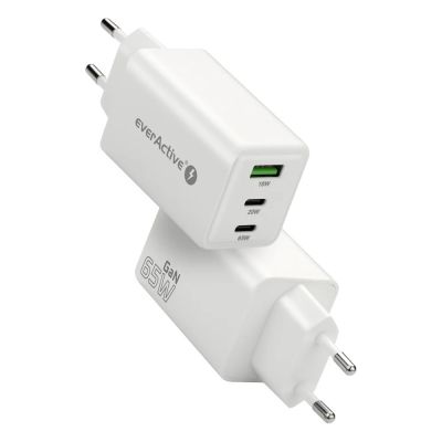 4. EVERACTIVE GAN WALL CHARGER 1 X USB, 2 X USB-C QUICK CHARGE 4+ 65W WHITE SC-655Q