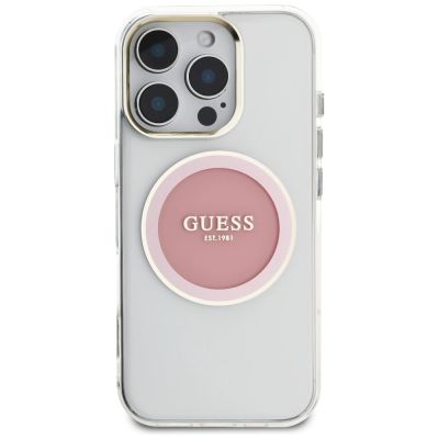 3. Guess IML Metal Colored Circle Classic Logo MagSafe iPhone 16 Pro Case - Pink